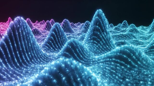 Colorful 3d wave pattern with gradient effect on dark background