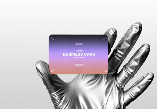 Business Card Mockup in Gloved Hand