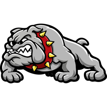 Aggressive cartoon bulldog with white eyes, red spiked collar, and fierce stance - firefighter design vector