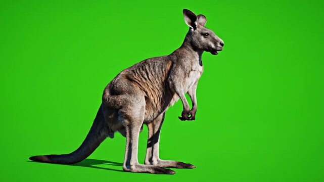 A Majestic Kangaroo in Motion on a Green Screen, Showing its Movement and Pose