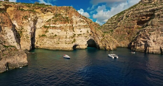 Aerial view of Blue Grotto in Malta. Natural window in rock. One of the island's attractions