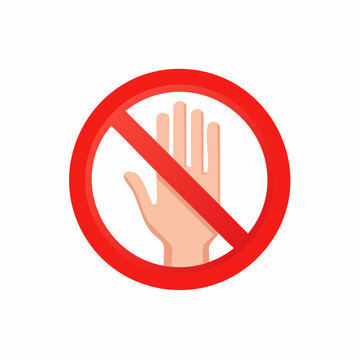 Prohibition Sign with Hand Graphic: Restricted Access Symbol in Red Circle Icon