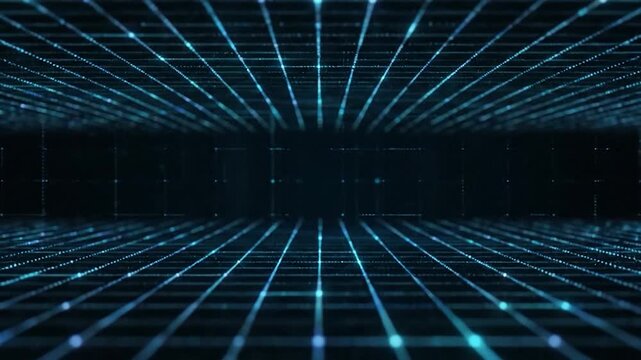 Futuristic Grid Background with Glowing Lines and Data Points.