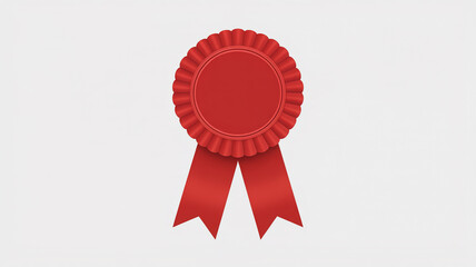 Red Rosette Ribbon Award with Two Hanging Tails on Light Background prize