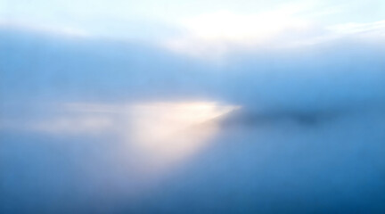 Fototapeta premium Calm blue lake reflecting cloudy sky, soft diffusion, horizontal symmetry, cool tones
