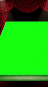 Green Screen real velvet cloth stage silk red curtain open on for theater opera show scenes this opening are shooted camera slow motion cinematic scene 1 with distortion, overlay, glitch, static