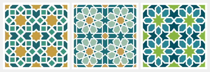 Colorful Islamic Geometric Tile Seamless Pattern Set