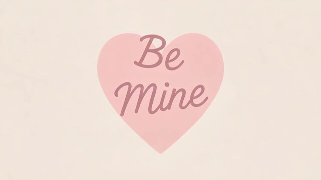 Pink heart with Be Mine text on beige background, valentine greeting card	