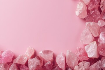 Pink Toned Rock Candy Crystal Pieces Arranged on a Soft Pink Background with Sparkling Texture Creating a Sweet and Playful Aesthetic Perfect for Valentine's Day