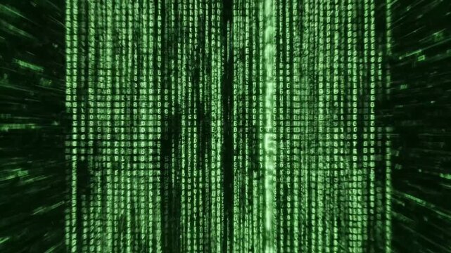 Abstract Digital Matrix Code Falling Animation in Green with Numbers and Symbols Effect