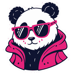 cyberpunk panda   neon sunglasses   futuristic aesthetic   sticker illustration style   bold outline   vibrant neon colors   kawaii sci-fi design   playful tech vibe   glowing accents   urban cyber © NeoArtist