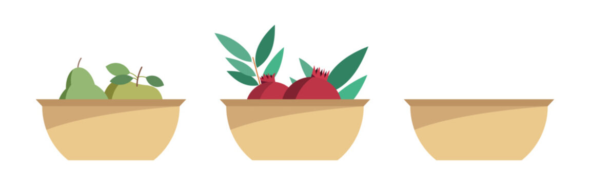 Vase of frutis. Pomegranate, pear and apple. Vector illustration