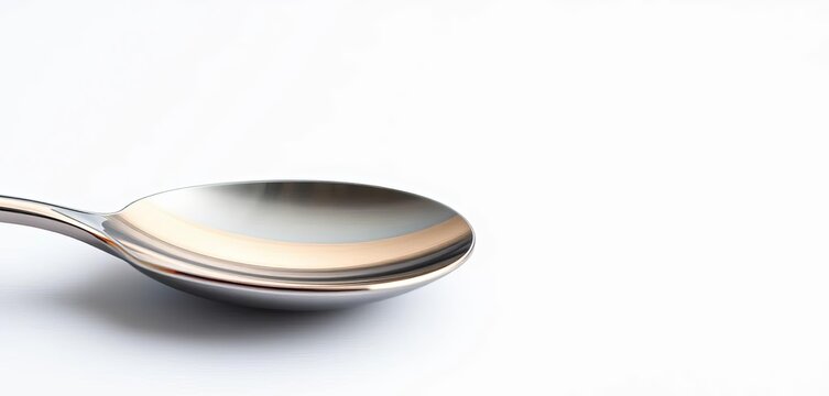 Close-up of a single metallic spoon on white background,  serving spoon,  utensil
