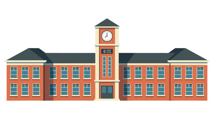 Fototapeta premium A beautifully drawn illustration of an old brick building with a clock tower and multiple windows 