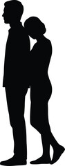 Couple silhouette illustration showing woman leaning on man isolated on white background for love relationship support lifestyle concept design