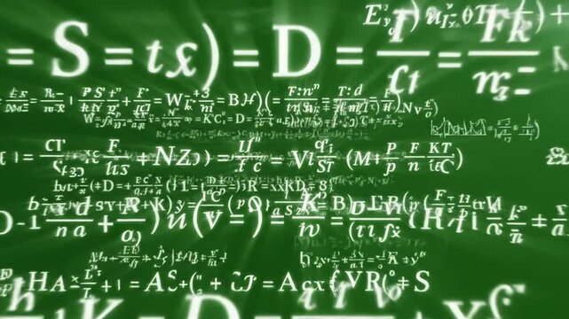 Green Screen camera flies through math formulas on background calculations functions equations matrix made up of abstract cognitive process concept seamless loop greenscreen chromakey scene 3 with