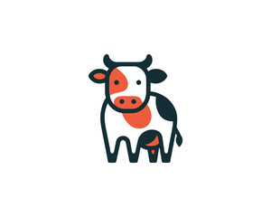Naklejka premium Cute cow standing mascot with orange patches vector logo