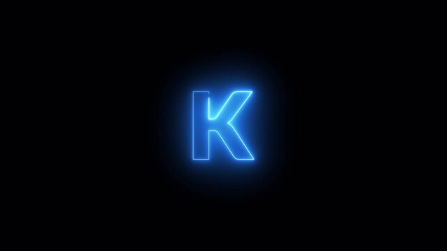 Alphabet animation of letter 'k' on black background Letter concept.glowing loop neon alphabet letter with alpha channel in 4k.