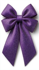 Naklejka premium A detailed image of a purple satin bow on a white background, showcasing texture and shine. Generative AI.