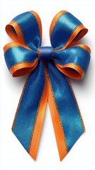 Naklejka premium A ribbon bow with vibrant blue and orange colors, perfect for gift wrapping or festive decoration. Generative AI.
