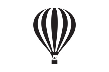 Fototapeta premium Hot air balloon with black and white stripes flying in the sky gondola for travel adventure exploration recreational activity outdoor leisure journey