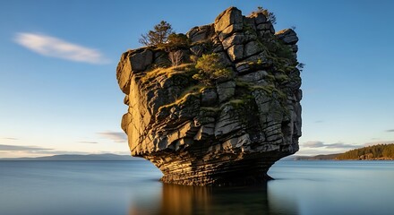 Rocky Island in Calm Water.