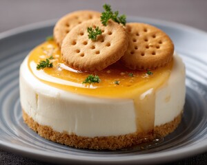 Japanese yogurt cheesecake with cookies.