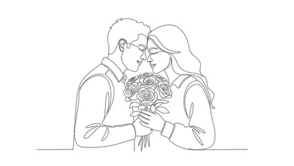 romantic couple holding roses