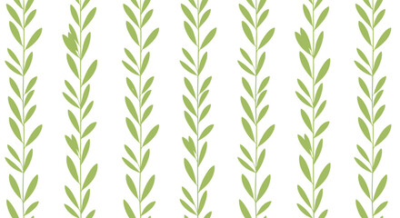 Obraz premium Minimalist and modern seamless pattern of vertical green leafy stems arranged in simple, clean stripes on a plain white background.