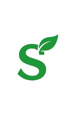 Green letter "S" with a leaf sprout growing from it on a white background