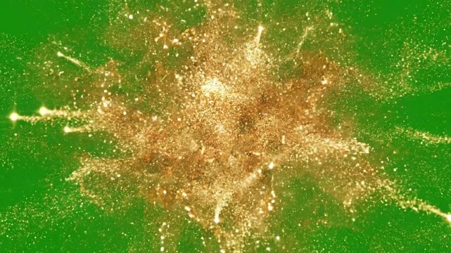 Green Screen golden explosion expanding on a background ideal for video editing visual effects motion graphics and creative projects that require touch of energy scene 4 with distortion, overlay