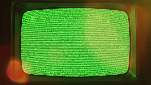 Green Screen Compositing Element with light leaks on background effect of an old tv a kinescope rounded edges the retro overlay 80s 90s distortion, overlay, glitch, static noise, scan lines black
