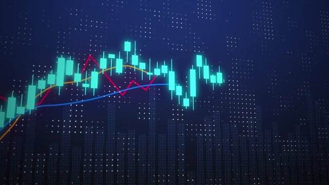 financial blue abstract background with uptrend candle stick pattern of stock market, investment growth business