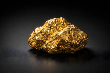 Golden Nugget: A radiant golden nugget, a symbol of value, wealth, and aspiration, presented on a dark and elegant backdrop. A testament to nature's artistry and human fascination.