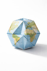 Globe Origami: An innovative take on the world, showcasing a paper globe artfully folded to depict continents and oceans, symbolizing global connectivity and creative ingenuity. 