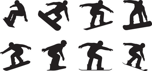 Obraz premium Series of silhouette animations showing snowboarder performing various tricks and falls