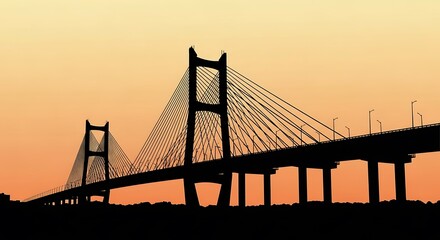 Obraz premium Silhouette of a large cable-stayed bridge.