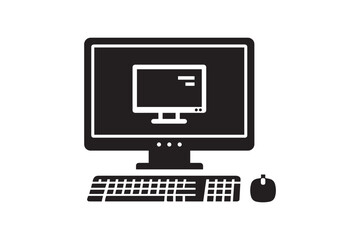 Fototapeta premium Desktop computer with keyboard and mouse isolated on white background, flat icon for technology and business