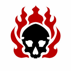 Stylized Black Skull with Red Flames Graphic
