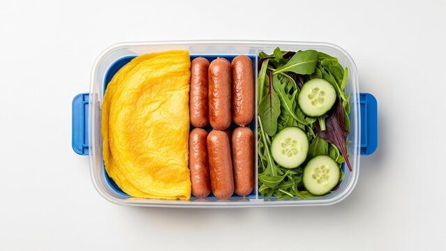 Healthy Lunch Box with Omelette and Sausage