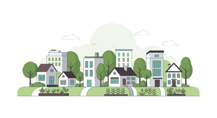 Obraz premium Modern Eco-Friendly Cityscape with Green Buildings and Trees