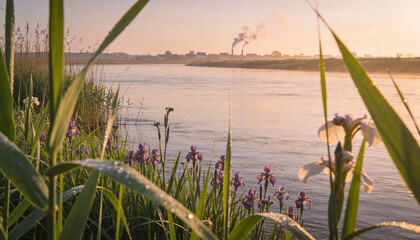 Beautiful perspective view between foreground elements opening up to a majestic water scenery