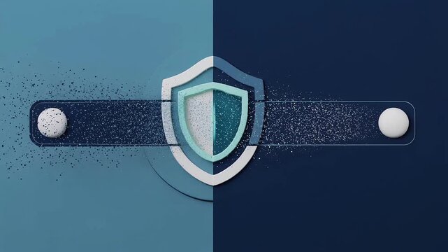 Cybersecurity Shield Protection Toggle Switch with Data Particles on Blue Background