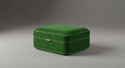 Green velvet jewelry box on neutral background studio shot presentation