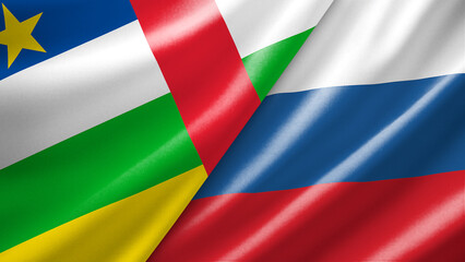 Obraz premium Central African Republic and Russia two national flags filling the entire frame, close-up view, edge-to-edge composition