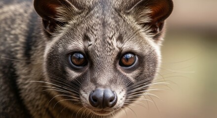 Civet walking along forest ground at night, showing elongated body and masked face. A nocturnal mammal known for adaptability, omnivorous diet, and role in forest ecosystems.