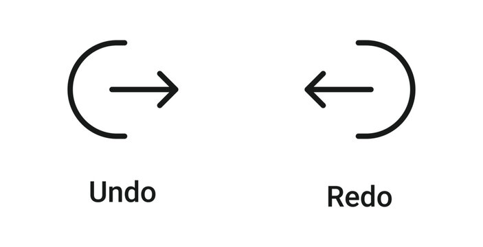 Undo redo arrow icon set in outline and silhouette style, user interface control, action history, navigation symbol, vector illustration.