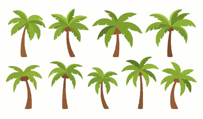 Cartoon palm tree vector set with tropical fruit
