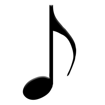 Digital composite eighth note / quaver on a white background. Music, musical, notation, cutout.