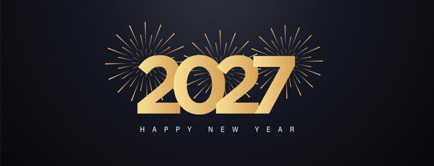 Happy new year 2027, celebration greeting card, new year card Gold text effect firework background © Trendy Art